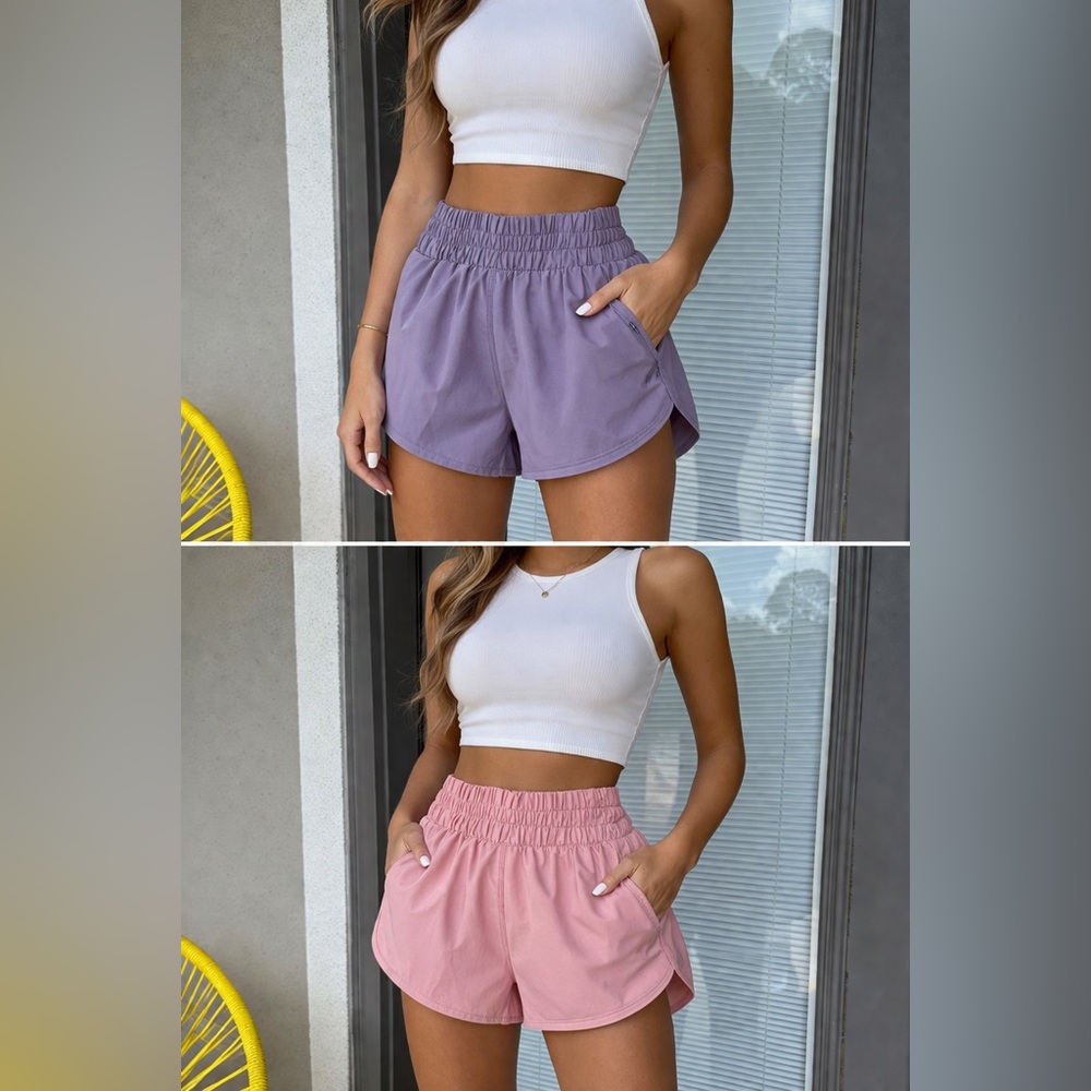 CRZ YOGA Lavender & Pink Ruched-Waist Athletic Shorts